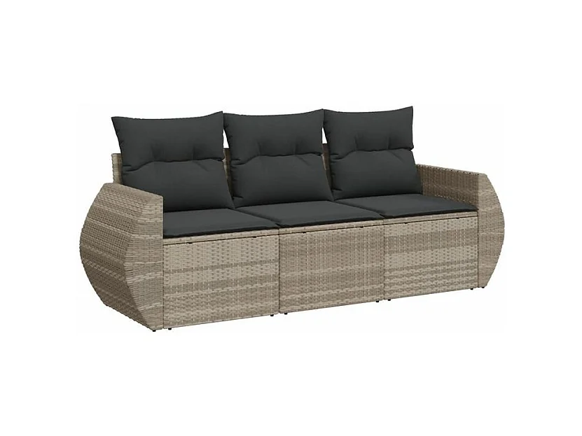 Salon de jardin avec coussins 3 pcs gris clair résine tressée