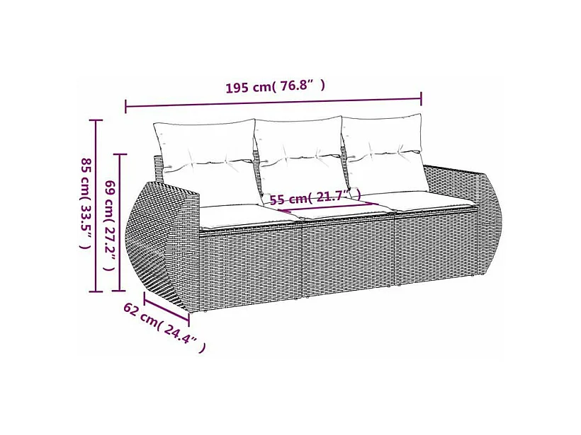 Salon de jardin avec coussins 3 pcs gris clair résine tressée