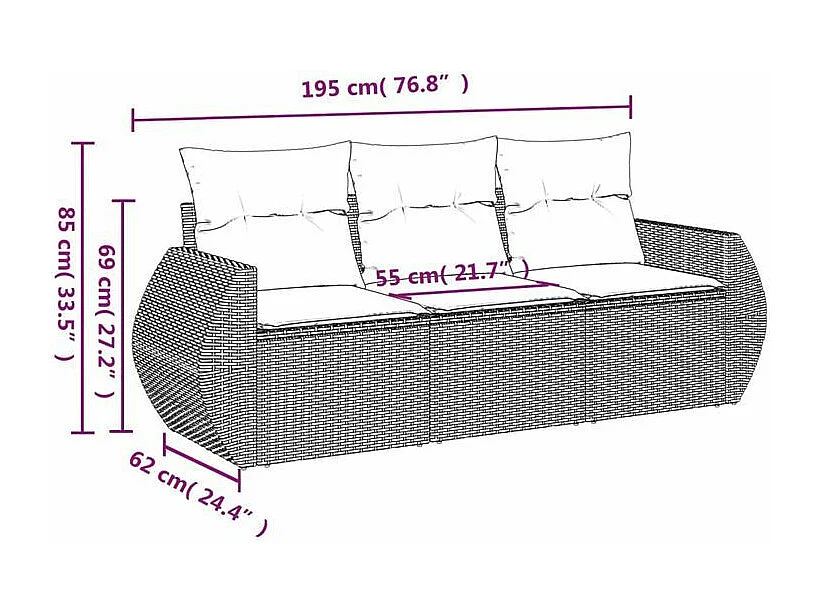 Salon de jardin avec coussins 3 pcs gris clair résine tressée