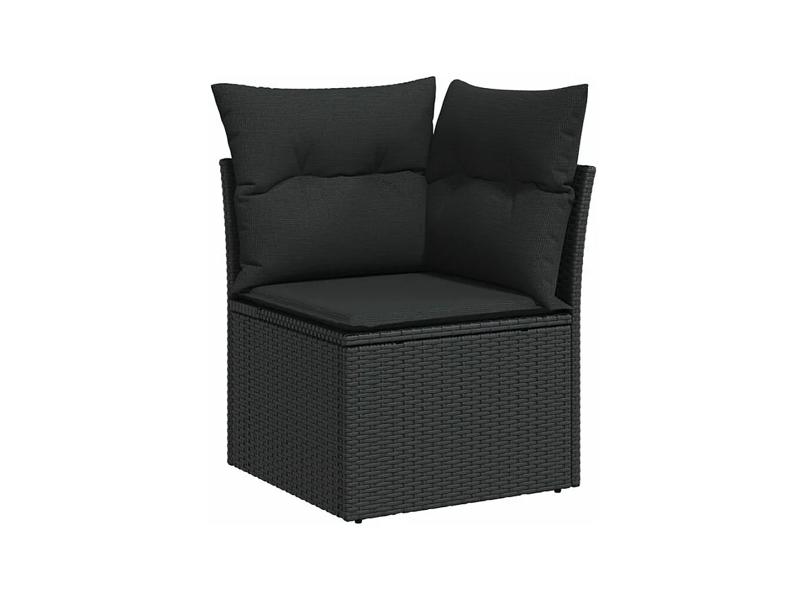 Salon de jardin 8 pcs avec coussins noir résine tressée