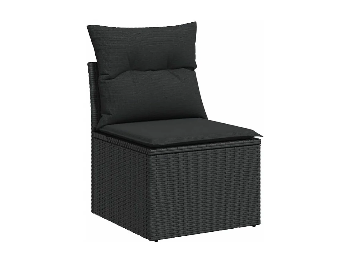 Salon de jardin 8 pcs avec coussins noir résine tressée