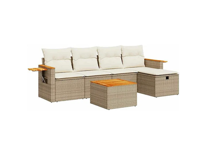 Salon de jardin avec coussins 6 pcs beige résine tressée