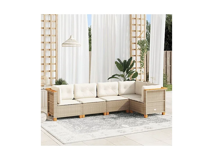 Salon de jardin avec coussins 5 pcs beige résine tressée