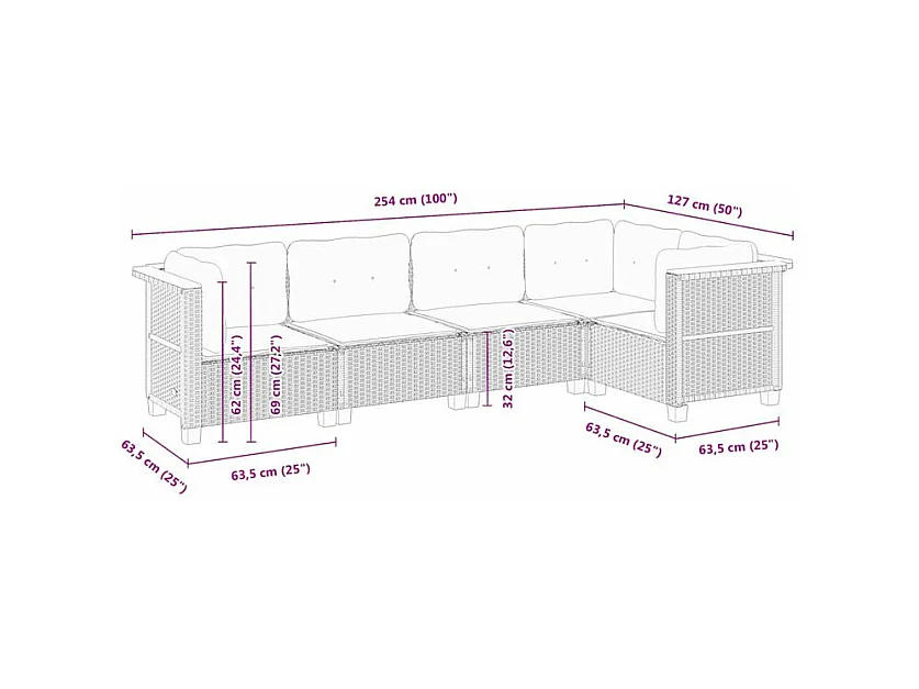 Salon de jardin avec coussins 5 pcs beige résine tressée