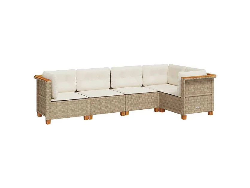 Salon de jardin avec coussins 5 pcs beige résine tressée