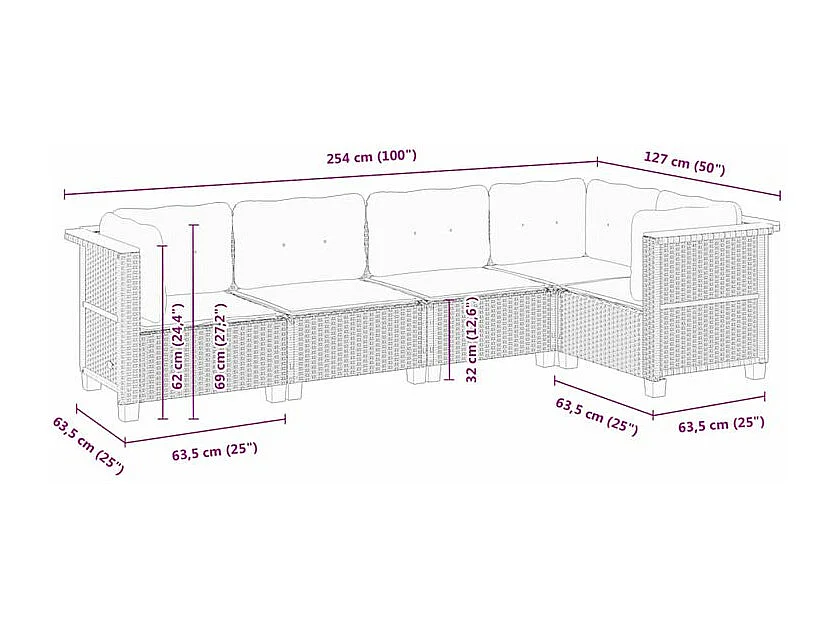 Salon de jardin avec coussins 5 pcs beige résine tressée