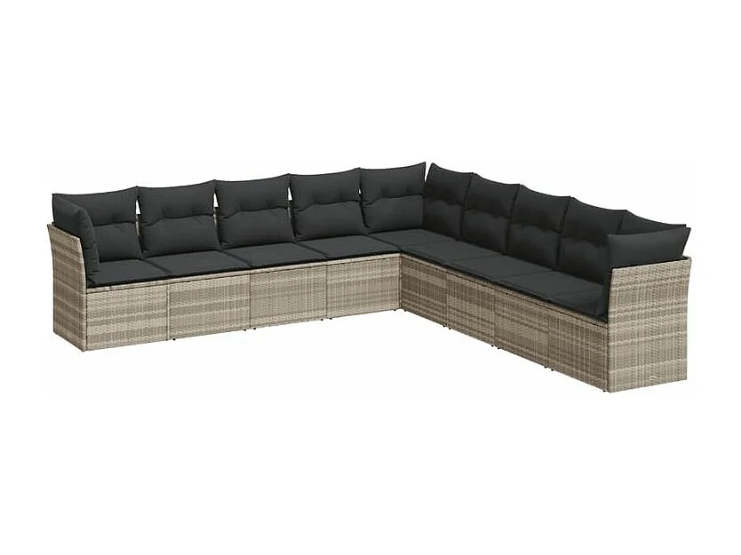 Salon de jardin 9 pcs avec coussins gris clair résine tressée