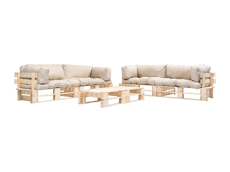 Canapés de jardin palette 6 pcs avec coussins sable Bois 9
