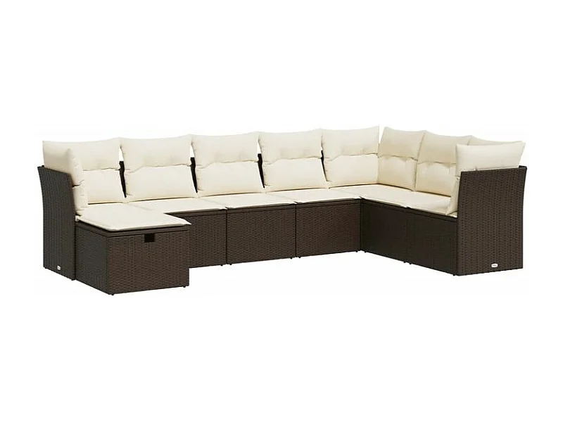 Salon de jardin 8 pcs avec coussins marron résine tressée