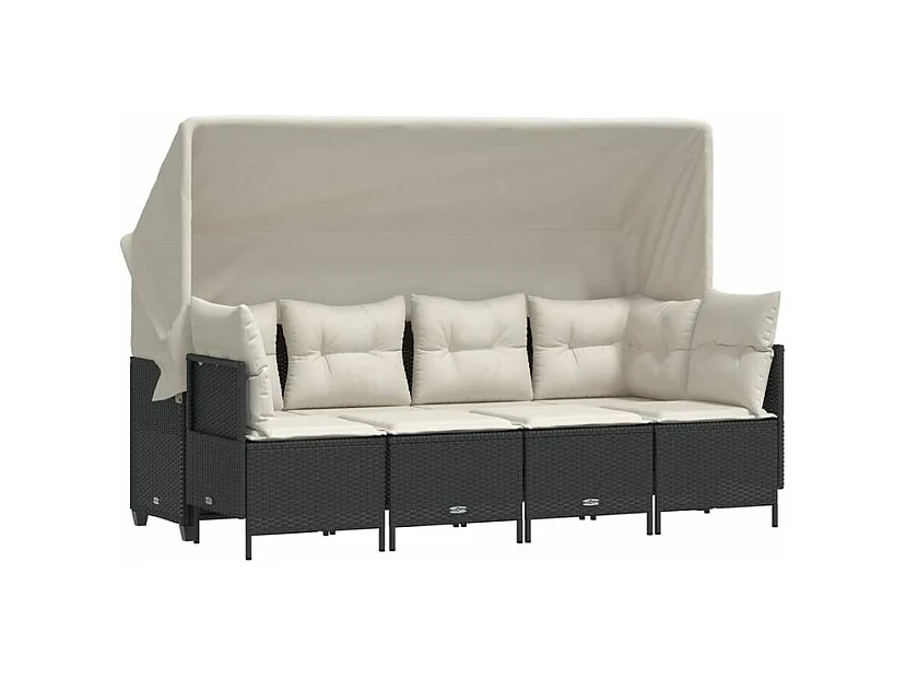 Salon de jardin 5 pcs avec coussins noir résine tressée