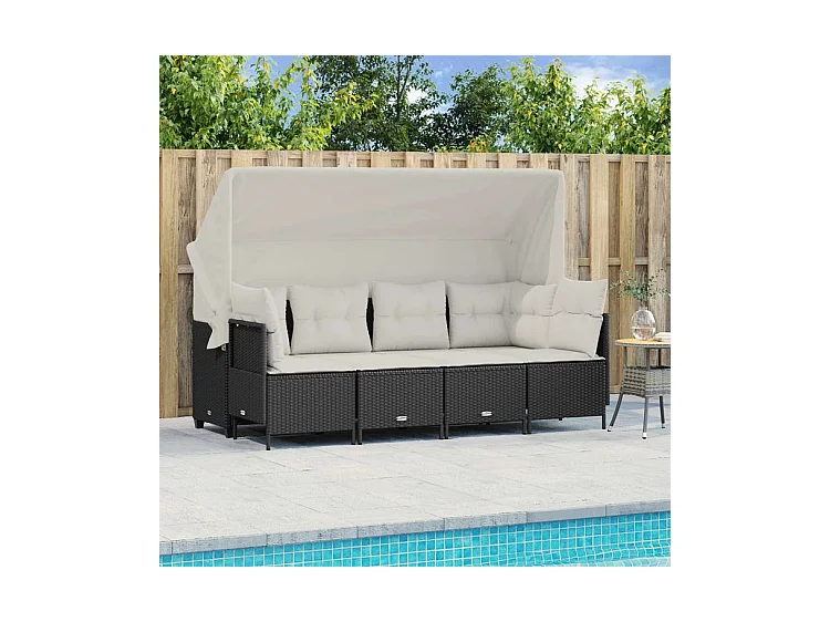 Salon de jardin 5 pcs avec coussins noir résine tressée