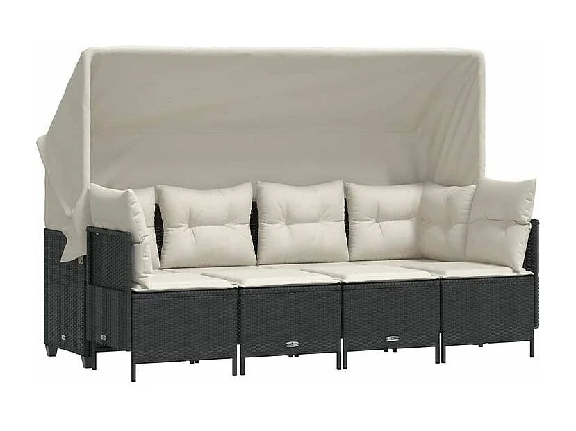 Salon de jardin 5 pcs avec coussins noir résine tressée