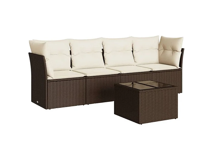Salon de jardin avec coussins 5 pcs marron résine tressée