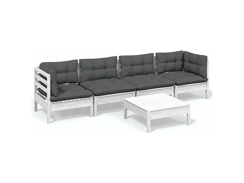 Salon de jardin 5 pcs avec coussins bois de pin massif