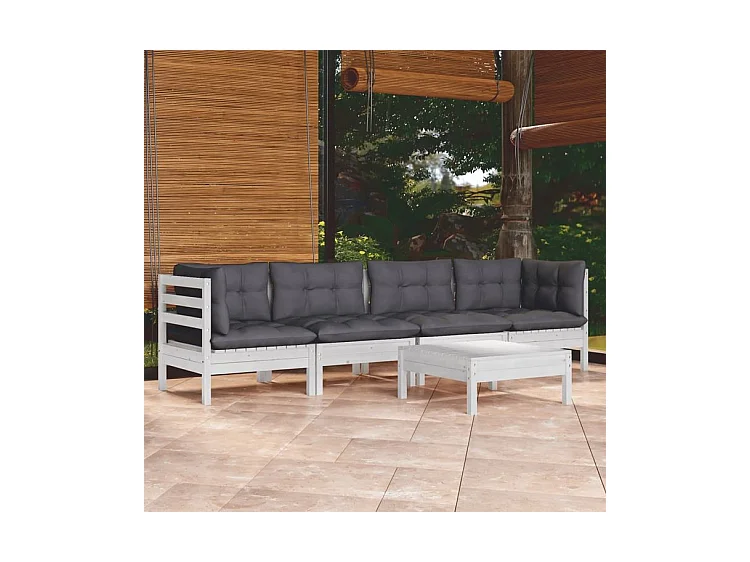 Salon de jardin 5 pcs avec coussins bois de pin massif
