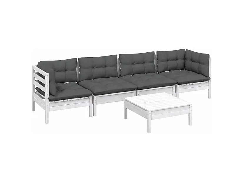 Salon de jardin 5 pcs avec coussins bois de pin massif