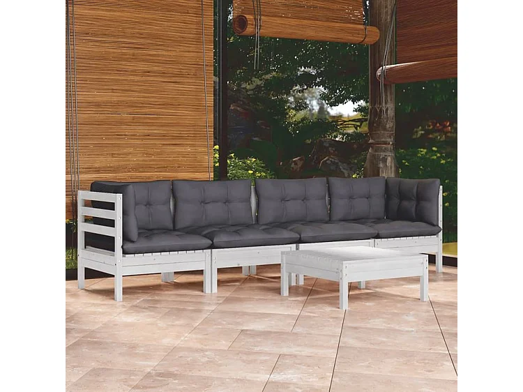 Salon de jardin 5 pcs avec coussins bois de pin massif