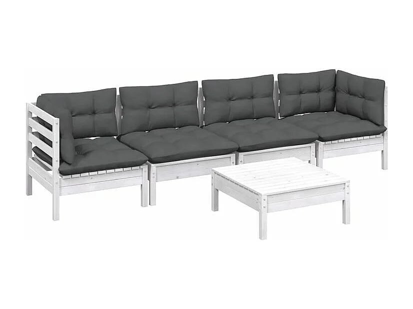 Salon de jardin 5 pcs avec coussins bois de pin massif