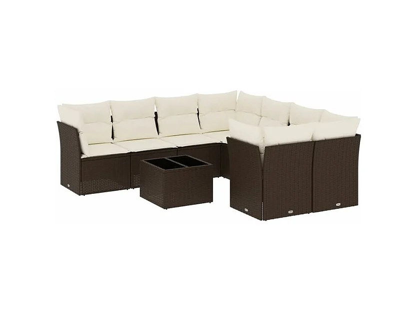 Salon de jardin avec coussins 9 pcs marron résine tressée