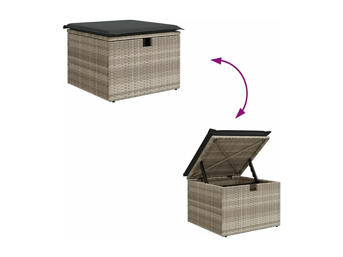 Salon de jardin 6 pcs avec coussins gris clair résine tressée