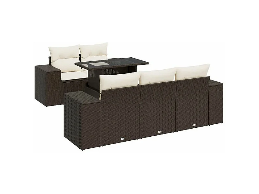 Salon de jardin avec coussins 6 pcs marron résine tressée