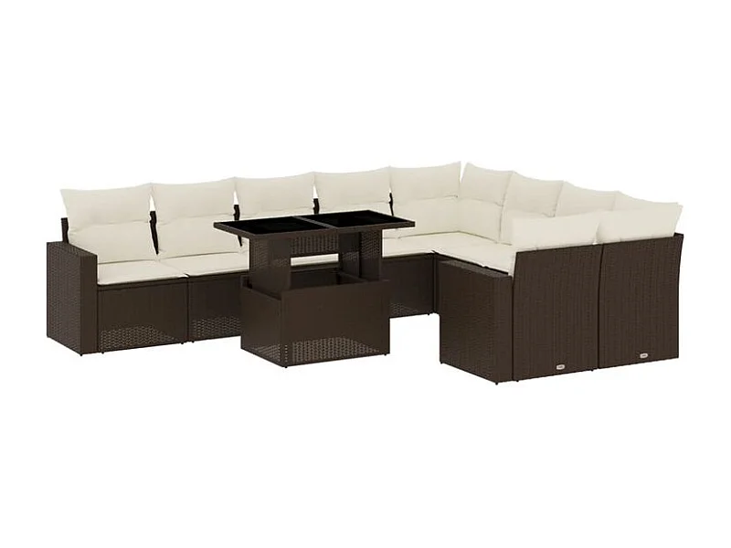 Salon de jardin 10 pcs avec coussins marron résine tressée