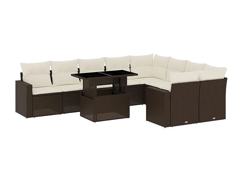 Salon de jardin 10 pcs avec coussins marron résine tressée