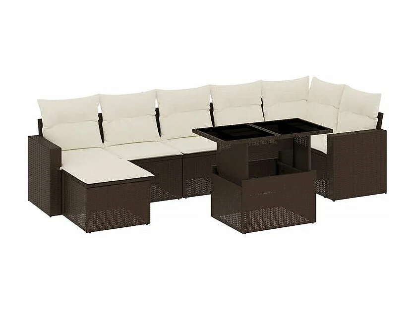 Salon de jardin 8 pcs avec coussins marron résine tressée