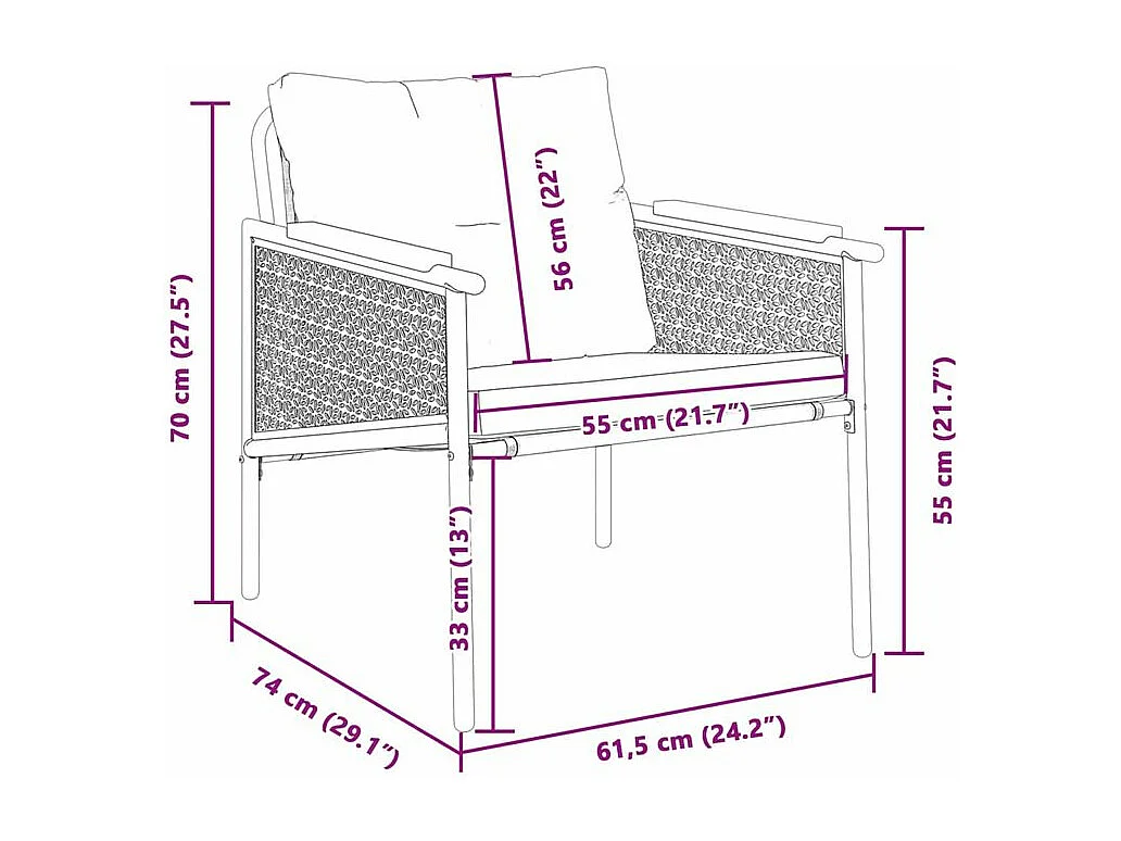 Chaises de jardin avec coussins lot de 2 noir acier