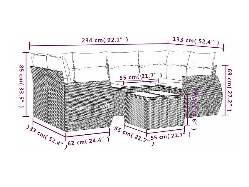 Salon de jardin avec coussins 7 pcs gris clair résine tressée