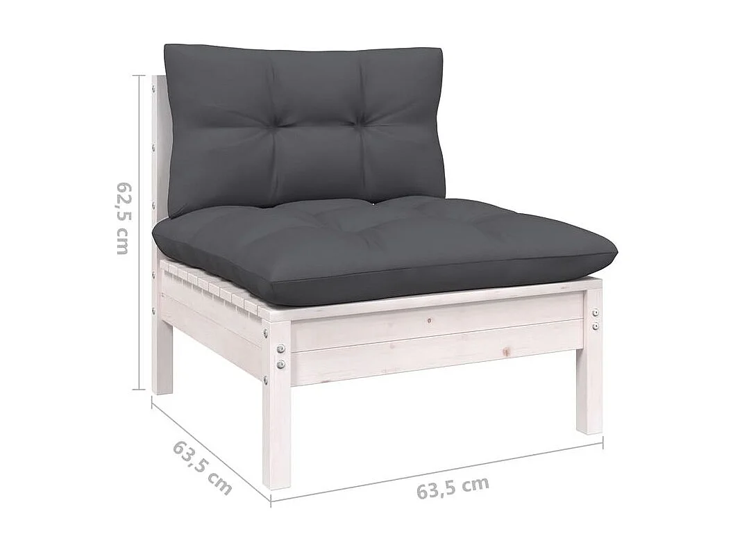 Salon de jardin 5 pcs avec coussins blanc bois de pin