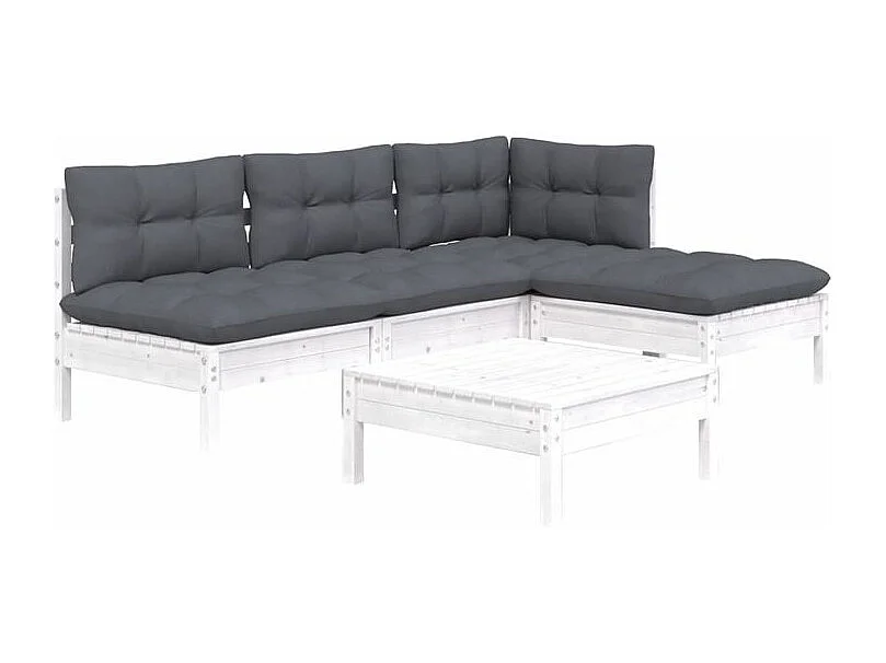 Salon de jardin 5 pcs avec coussins blanc bois de pin