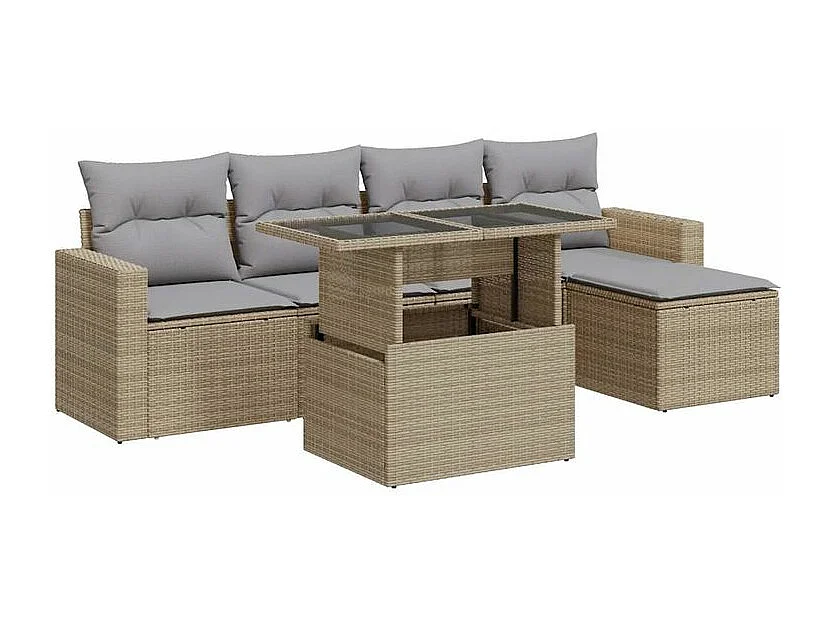 Salon de jardin avec coussins 6 pcs beige résine tressée