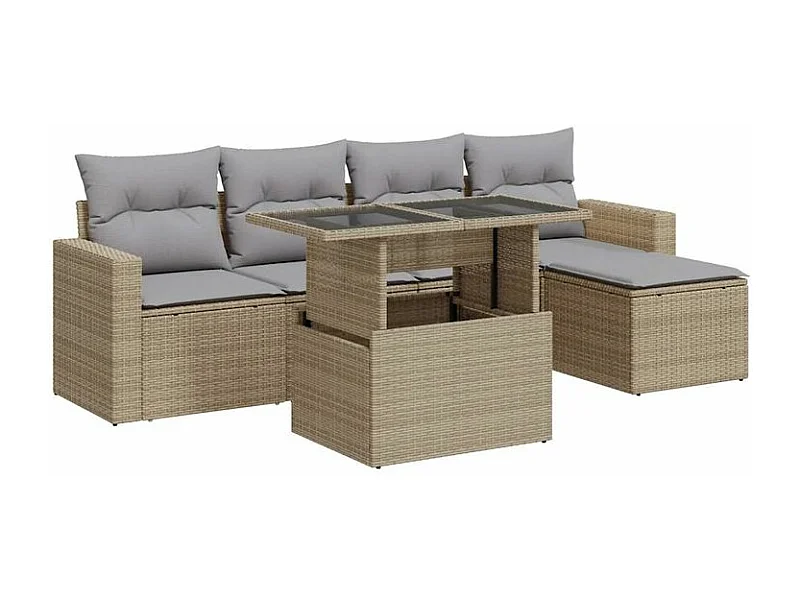Salon de jardin avec coussins 6 pcs beige résine tressée