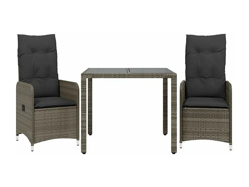 Ensemble de bistro de jardin 3 pcs coussins gris poly rotin