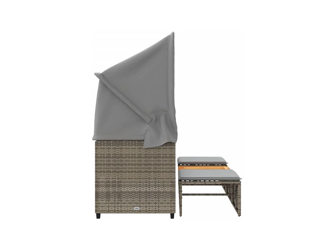 Canapé de jardin 3 places avec auvent et tabourets gris rotin