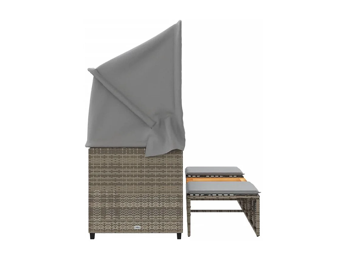Canapé de jardin 3 places avec auvent et tabourets gris rotin