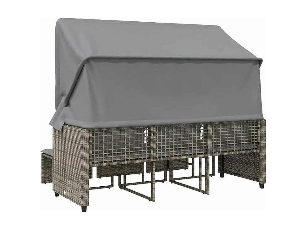 Canapé de jardin 3 places avec auvent et tabourets gris rotin