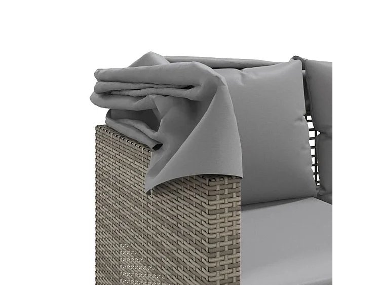 Canapé de jardin 3 places avec auvent et tabourets gris rotin