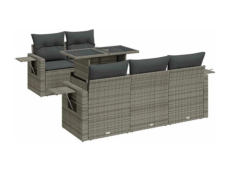 Salon de jardin 6 pcs avec coussins gris résine tressée