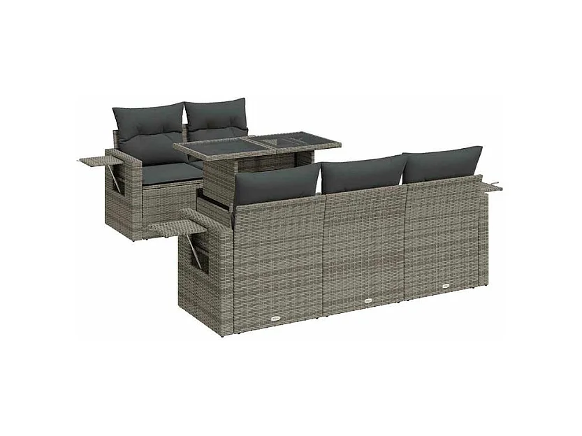 Salon de jardin 6 pcs avec coussins gris résine tressée