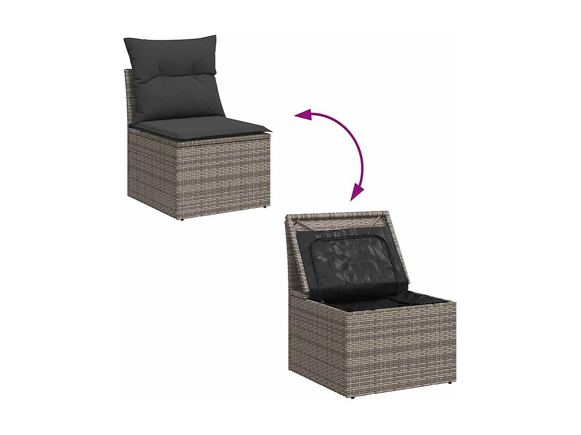 Salon de jardin 6 pcs avec coussins gris résine tressée