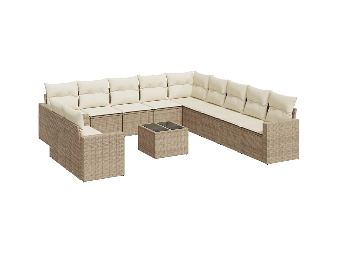 Salon de jardin avec coussins 12 pcs beige résine tressée