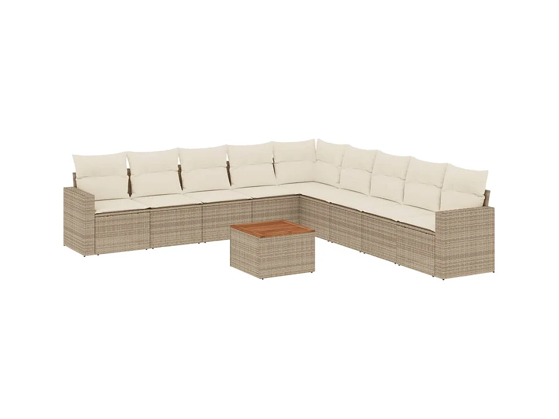 Salon de jardin avec coussins 10 pcs beige résine tressée