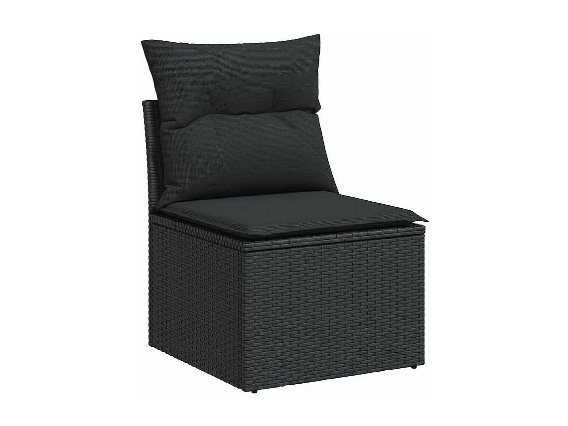 Salon de jardin 10 pcs avec coussins noir résine tressée acacia