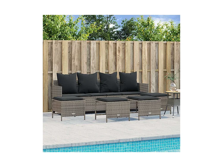 Salon de jardin 5 pcs avec coussins gris résine tressée