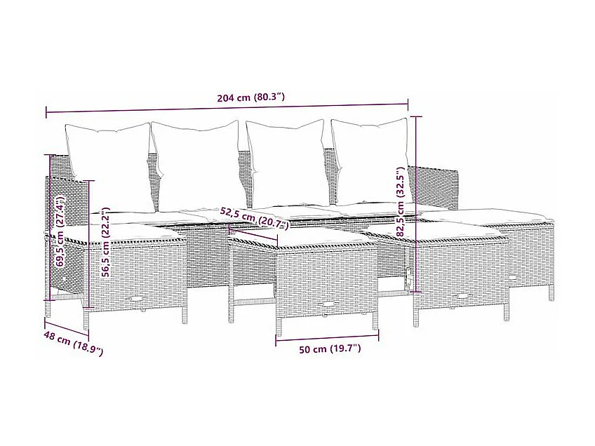 Salon de jardin 5 pcs avec coussins gris résine tressée