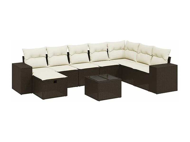 Salon de jardin avec coussins 9 pcs marron résine tressée
