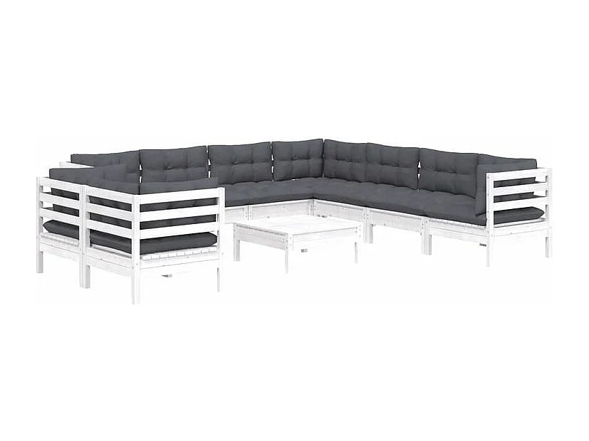 Salon de jardin 10 pcs avec coussins blanc bois de pin massif