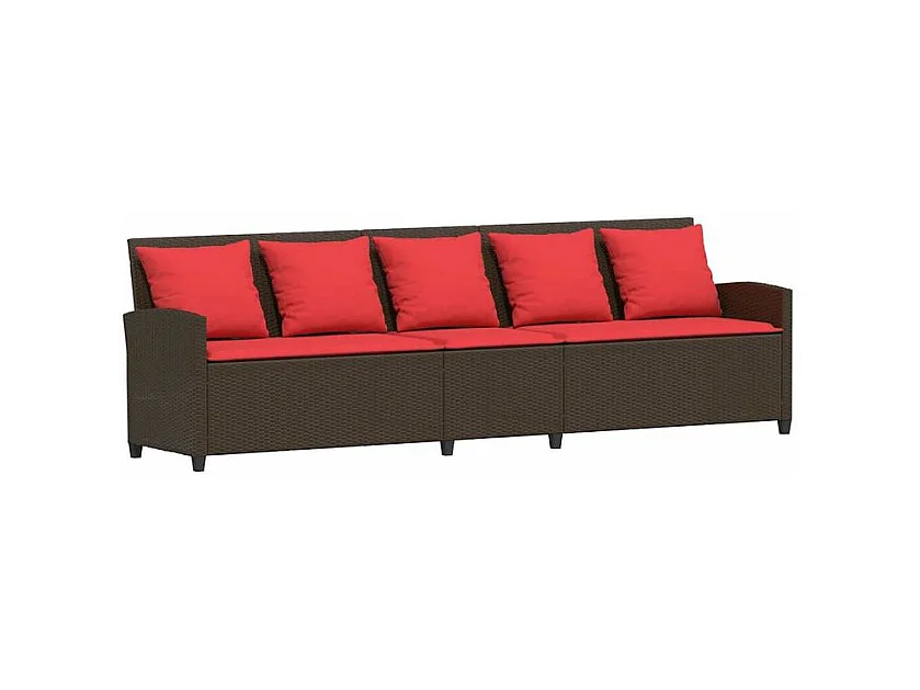 Canapé de jardin avec coussins 5 places brun résine tressée